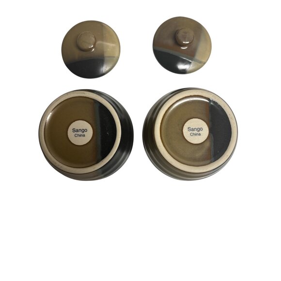 Sango China Butter Dish & Creamer Set - 4 Piece Brown & Black Ceramic Set - Picture 13 of 13